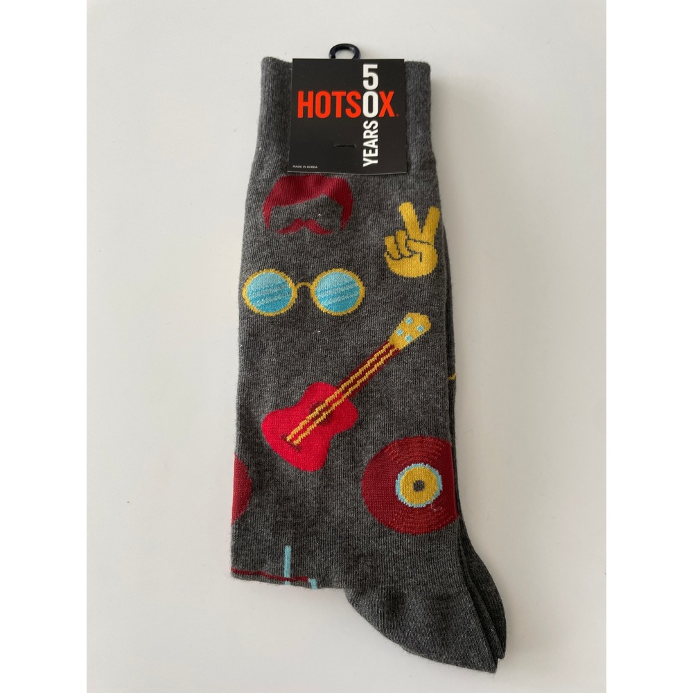HotSox Mens Retro Music Guitar Peace Sign Crew Socks Gray 50 Years Anniversary